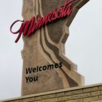 "Minnesota Welcomes You" sign shaped as the state of Minnesota.